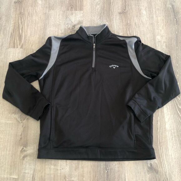 Callaway Golf 1/4 Zip Windbreaker Pocketed Jacket Black With Gray Mens Size XL - Picture 1 of 9